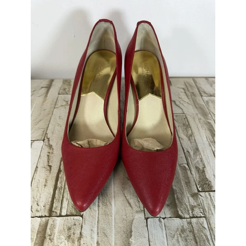 Michael Michael Women's Dorothy  Flex Mid Pump Round Toe A Red  Suede Heels 7.5